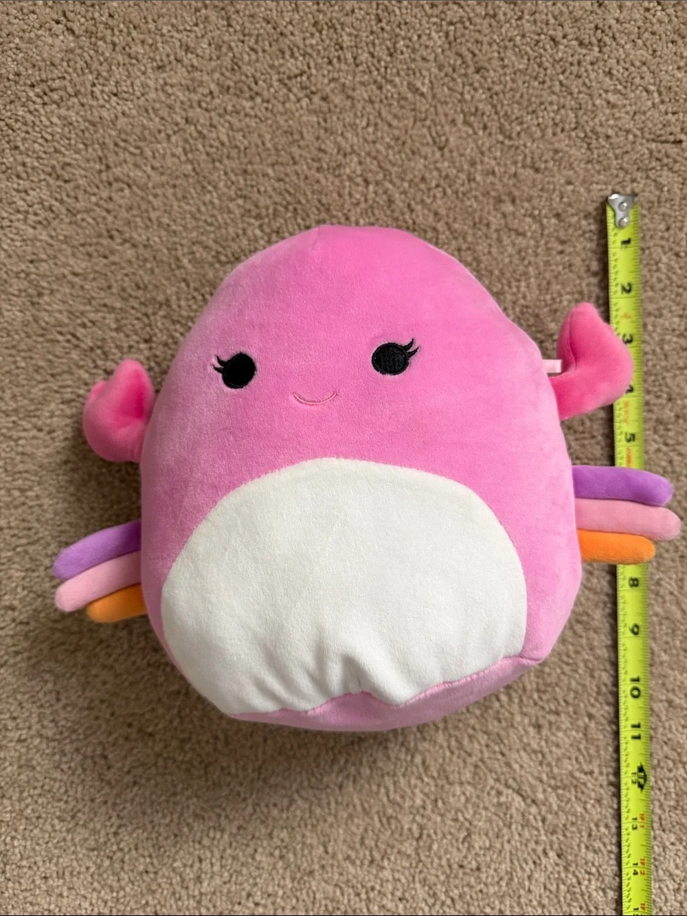 Squishmallows Lot of 3 Pink Crab, Purple Tie-Dye Unicorn & Gray Bunny Plush Set